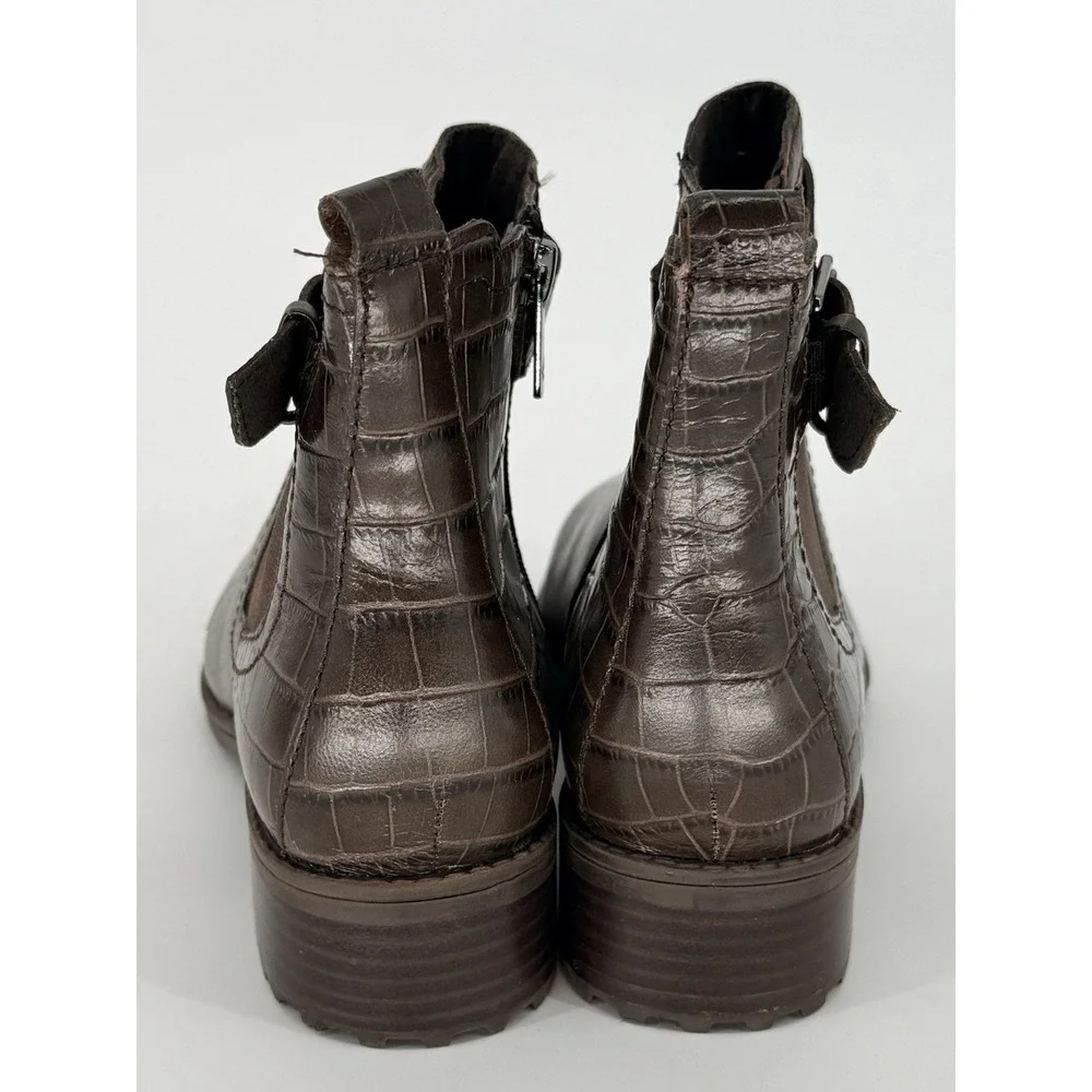 Easy Spirit Martha Stewart Brown Croc Rae Ankle Booties 8.5W Round Toe Zipper